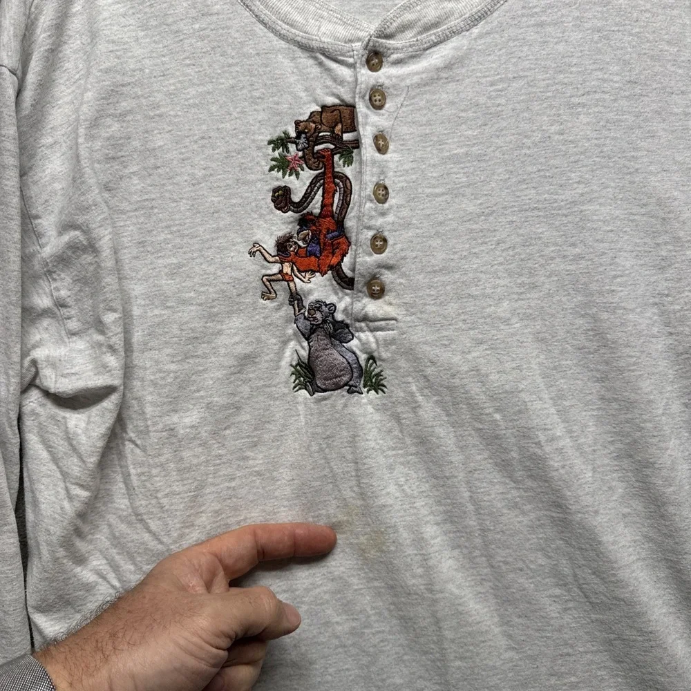 Vintage‎ 90s Disney Catalog Jungle book Gray Long sleeve Henley extra Large